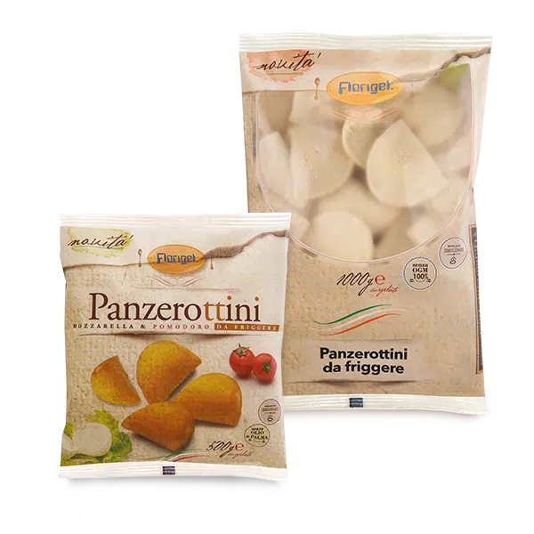 Confezioni 500g e 1000g panzerottini surgelati da friggere ripieni di mozzarella e pomodoro Florigel